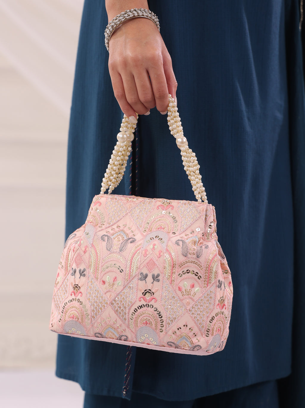 Gulnaar Collection | Silk Embroidered Potli | Pink