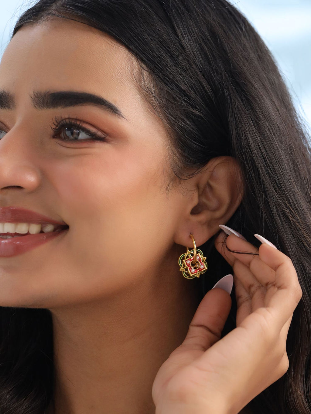 Rangoli Enamel Floral Hoop Earrings