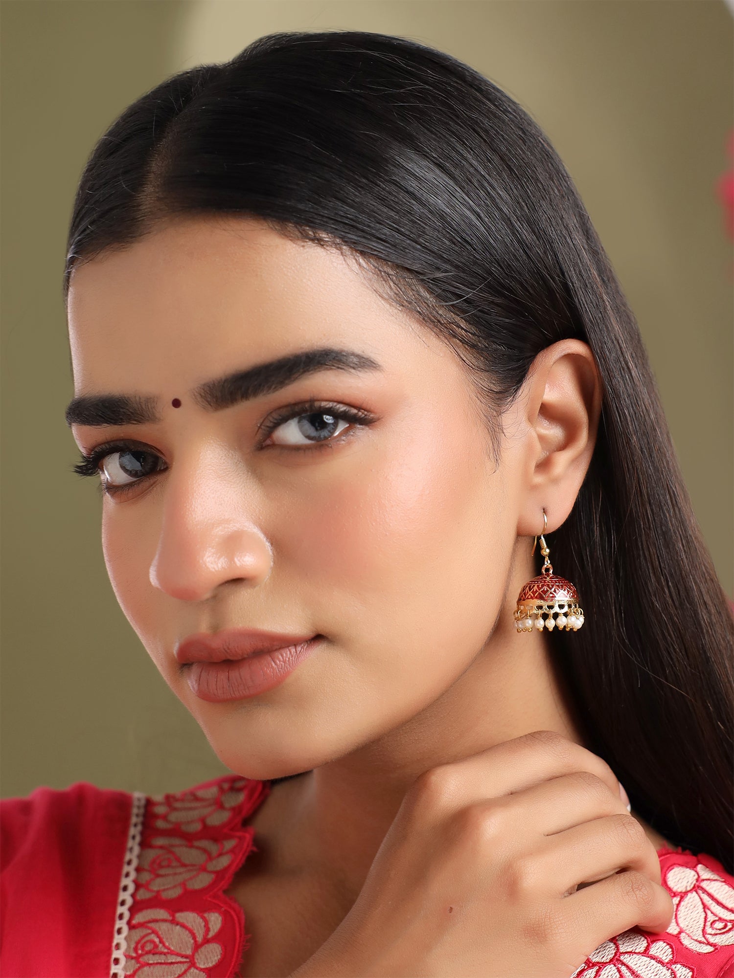 Gulnaar Ethnic Meenakari Jhumka Earrings