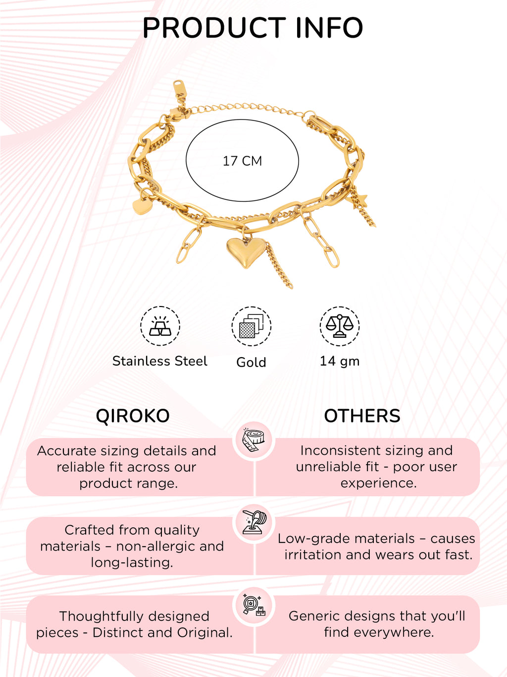 Layered Heart Charm Stack Bracelet