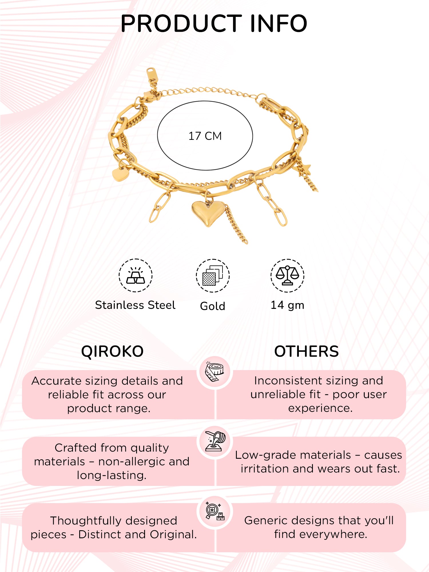 Layered Heart Charm Stack Bracelet