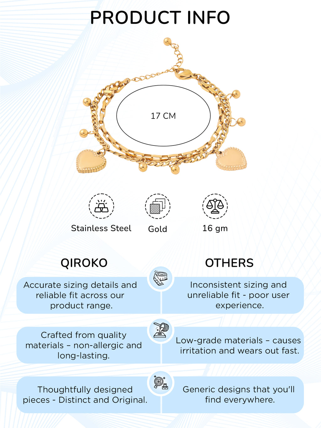 Multi-Layer Heart Charm Stack Bracelet