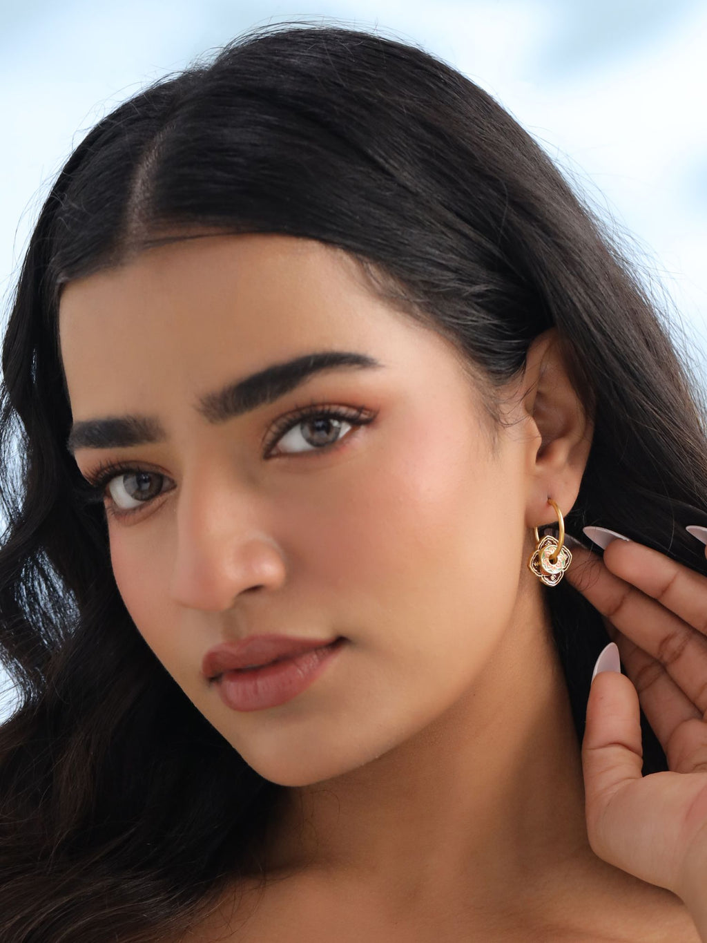 Rangoli Traditional Enamel Floral Hoop Earrings