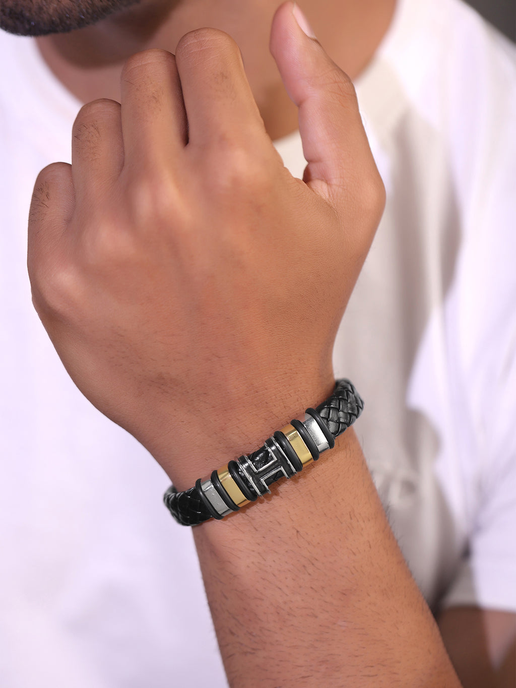 Black Faux Leather Bracelet