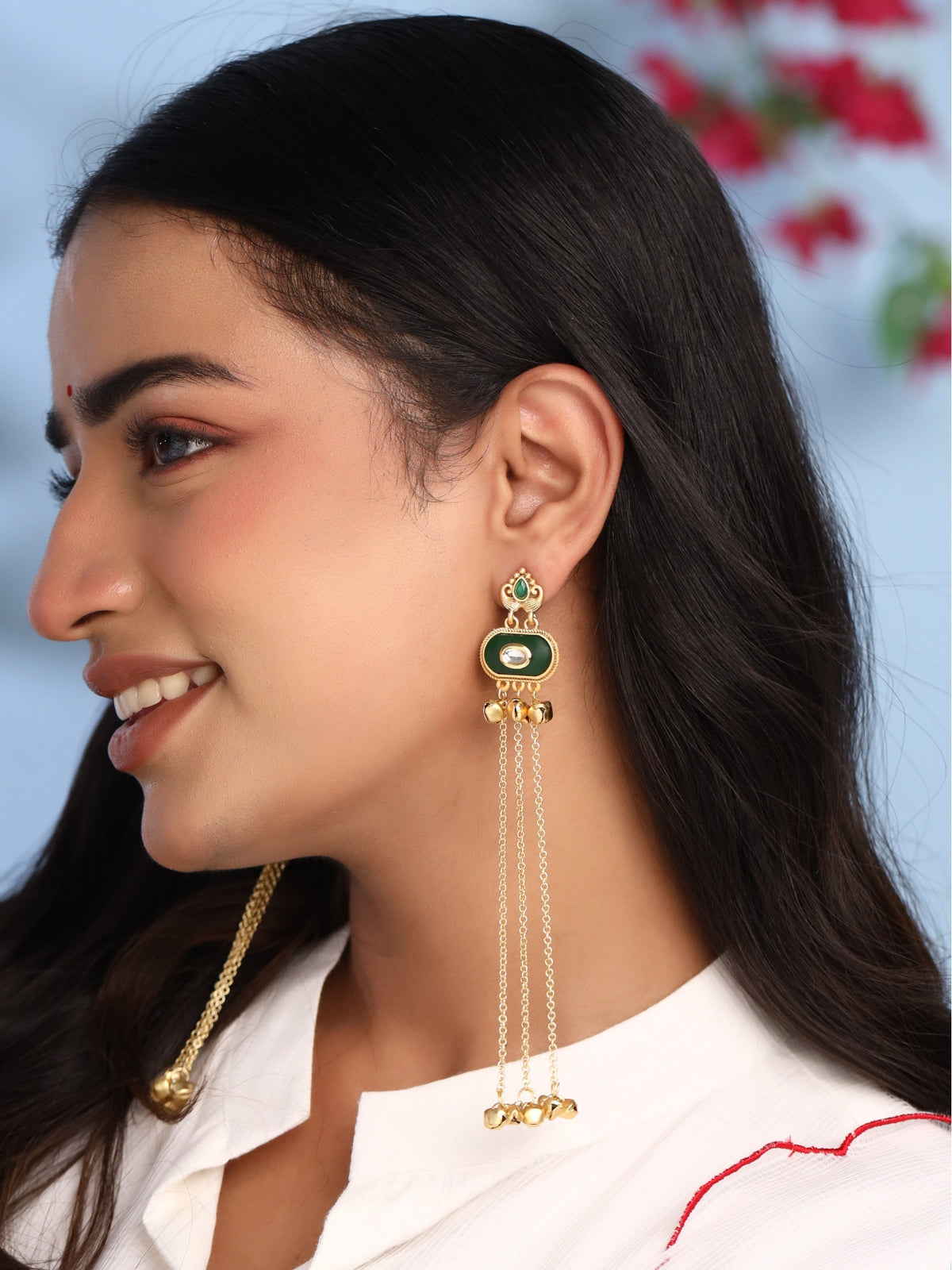 Green Enamel Ghungroo Earrings