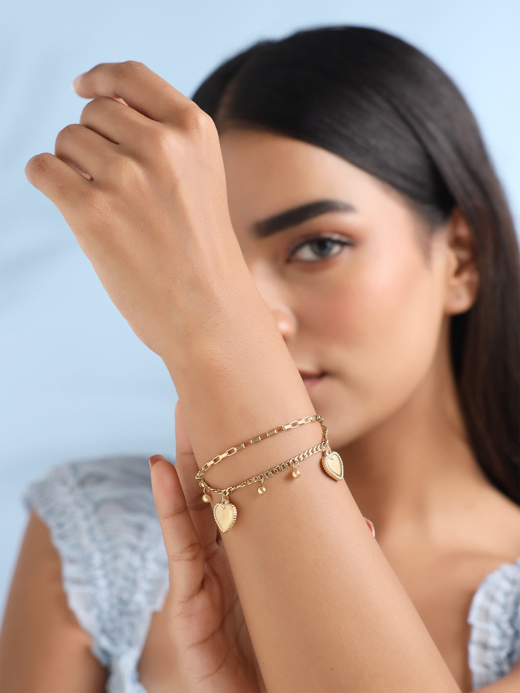 Multi-Layer Heart Charm Stack Bracelet