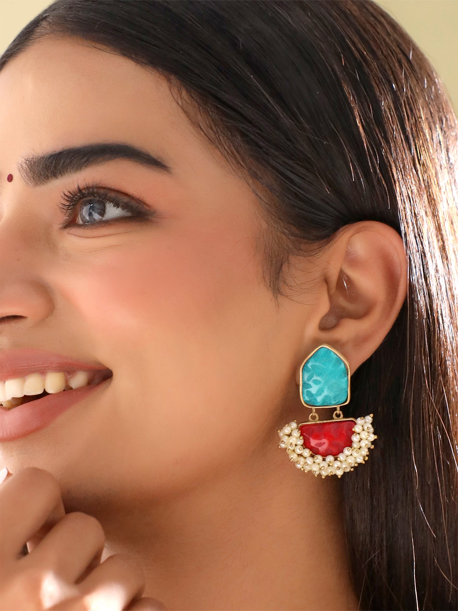 Ethnic Oxidised Earrings With Pearls