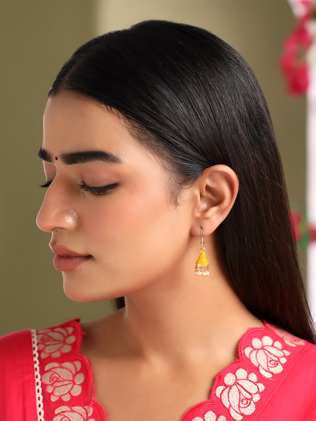 Ethnic Meenakari Enamel Pearl Jhumka Earrings
