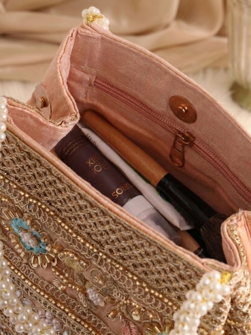 Velvet Ethnic Potli Bag Peach