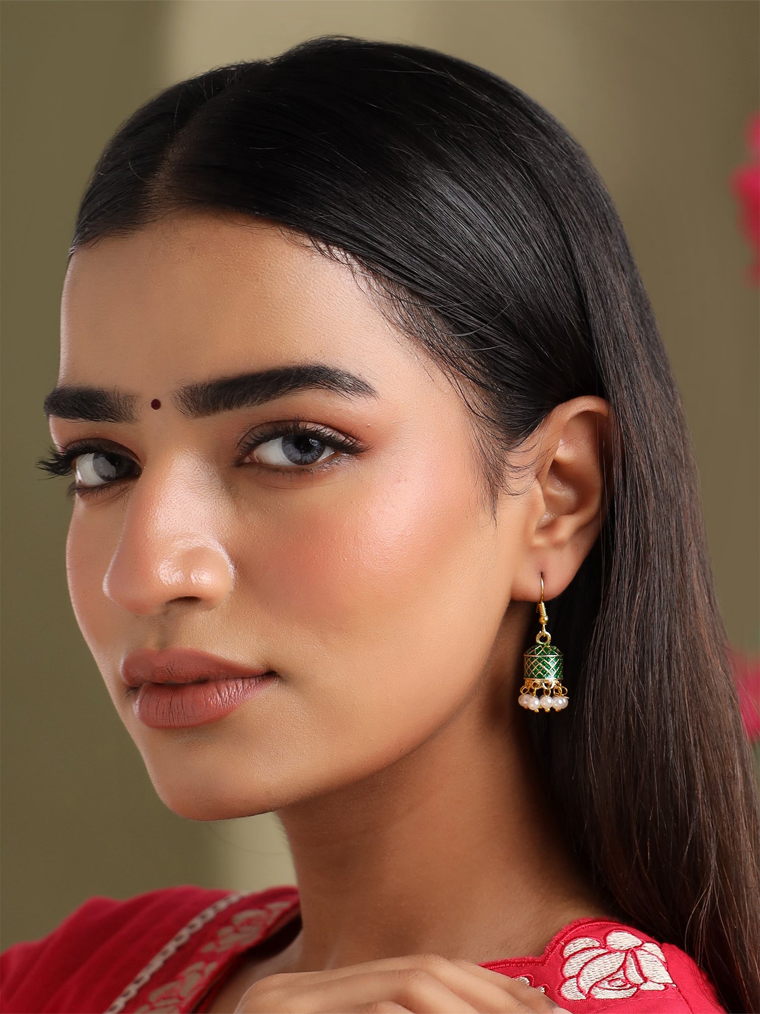 Ethnic Meenakari Enamel Pearl Jhumka Earrings