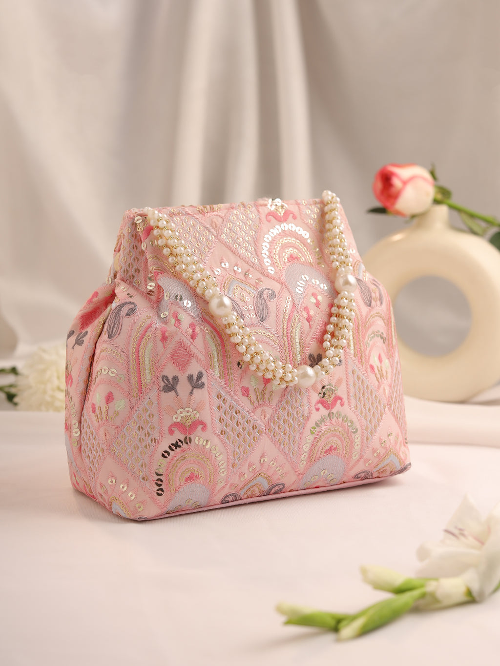 Gulnaar Collection | Silk Embroidered Potli | Pink