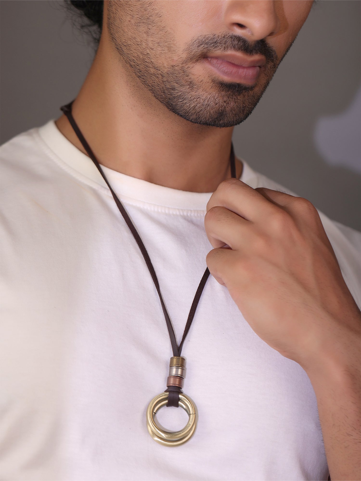 Circular Pendant Faux Leather Chain