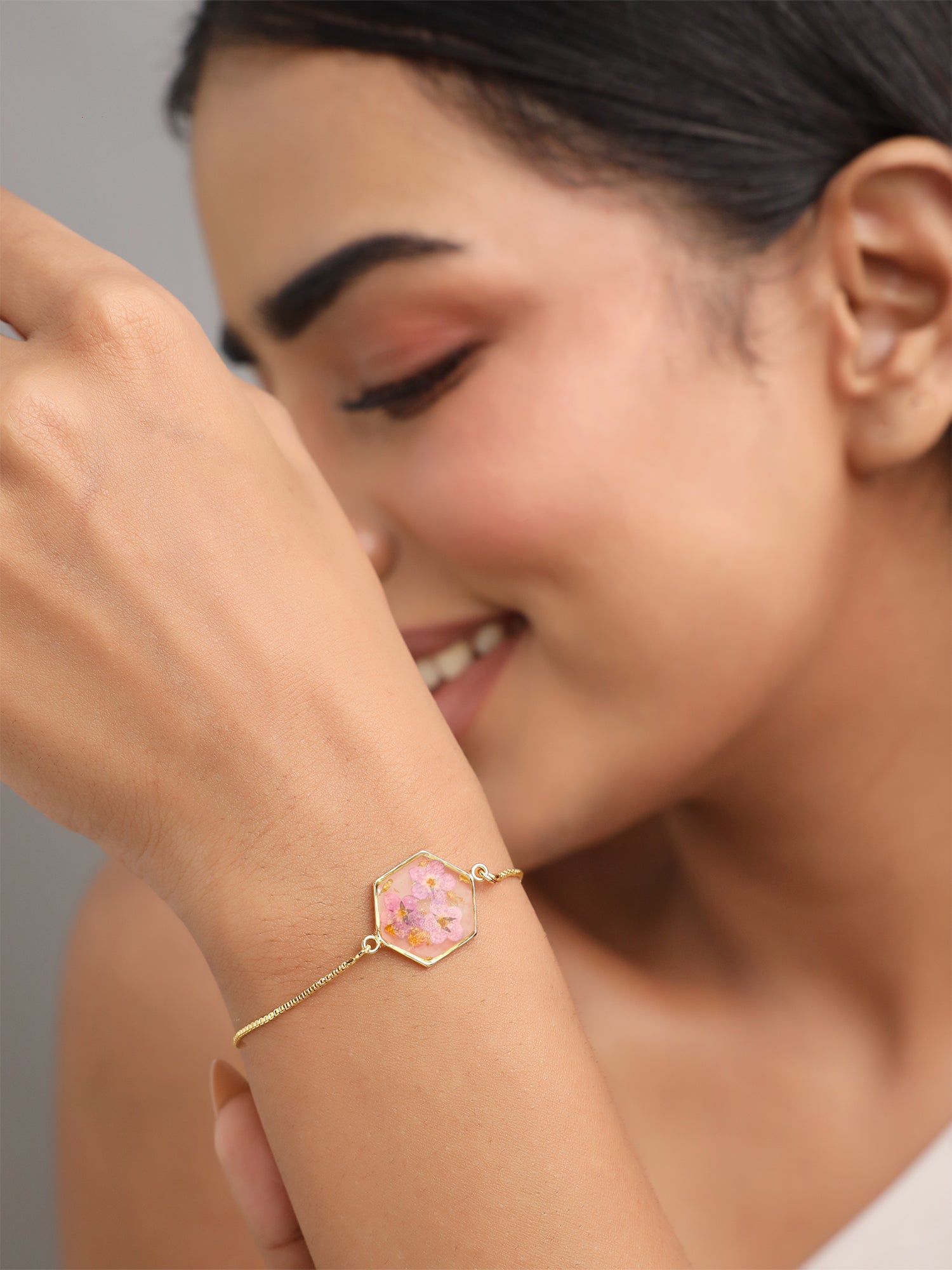 Dried Flower Charm Adjustable Bracelet