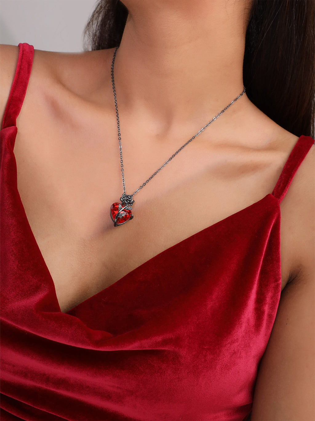 Rose Heart Crystal Pendant Necklace