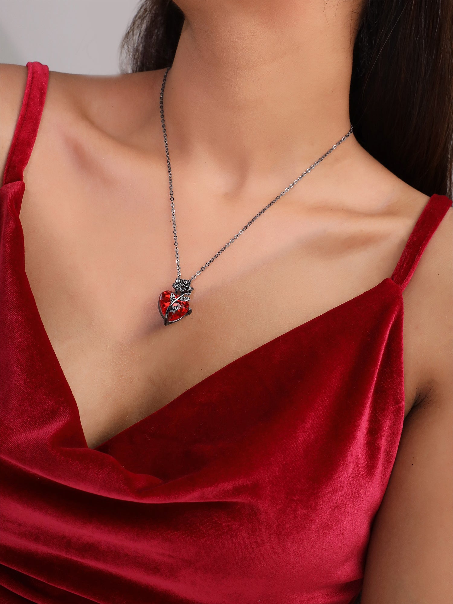 Rose Heart Crystal Pendant Necklace