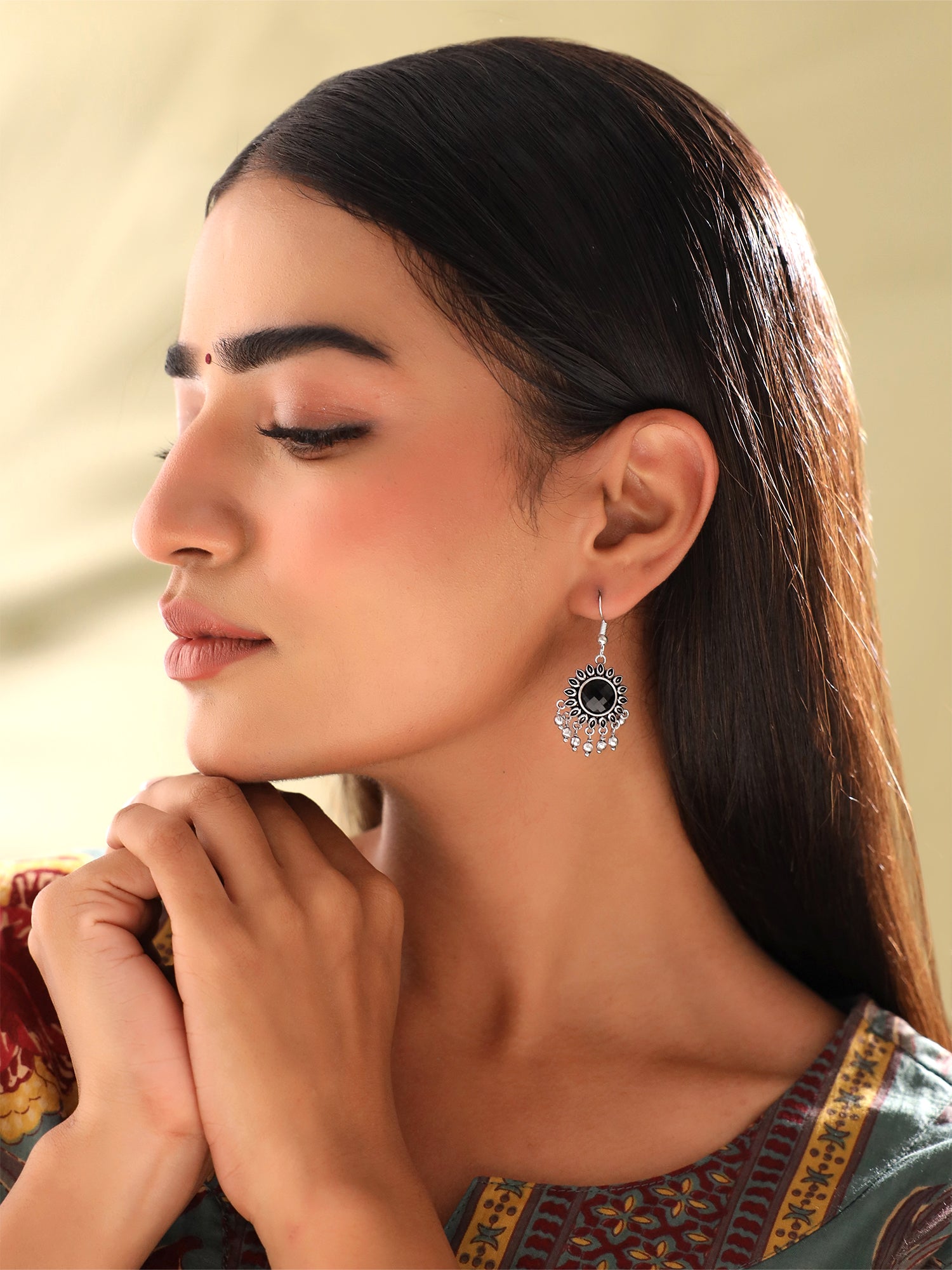 Ethnic Stud Jhumka Pearl Oxidised Earrings