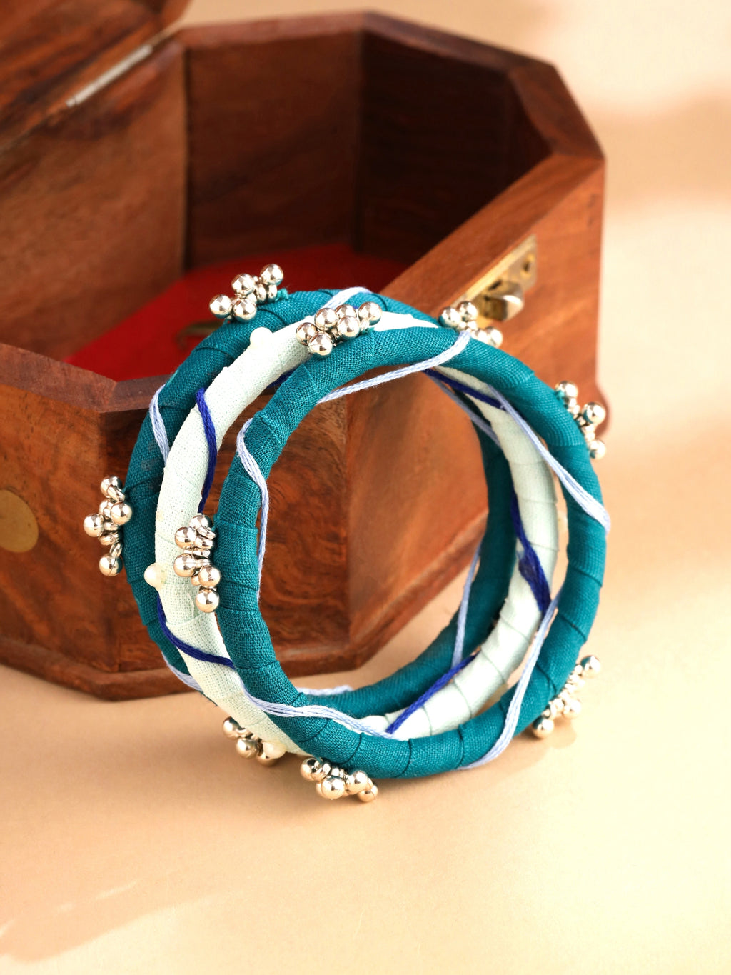 Leher Fabric Ghungroo Bracelet Set Blue