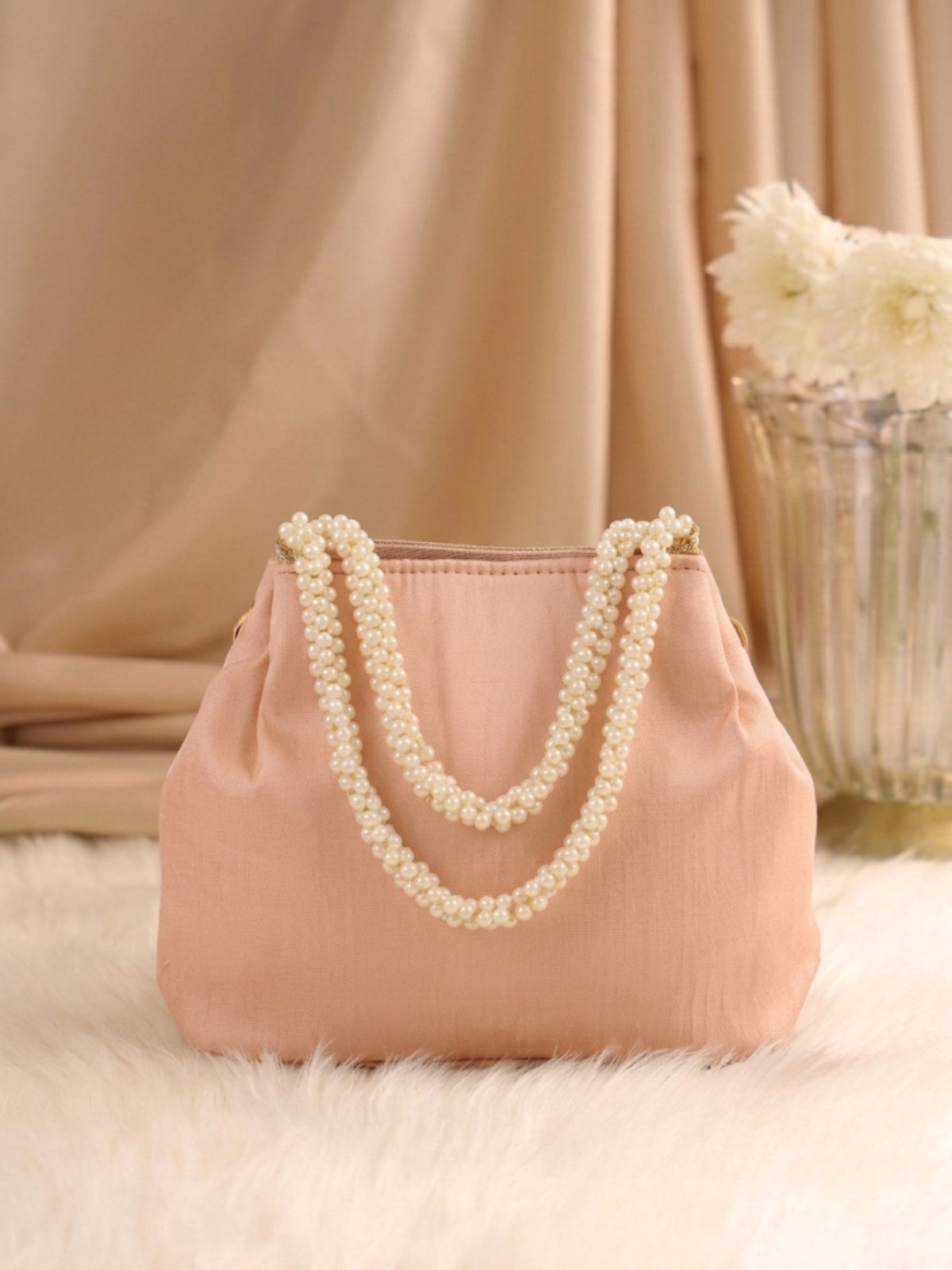 Velvet Ethnic Potli Bag Peach