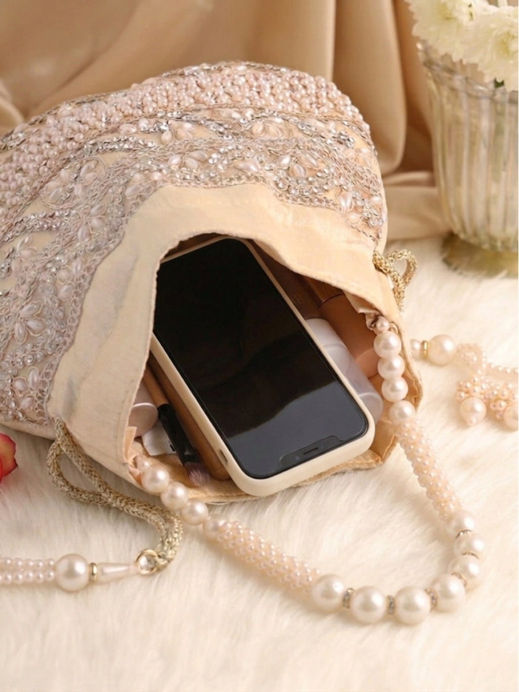 Pearl Beaded Drawstring Potli Bag