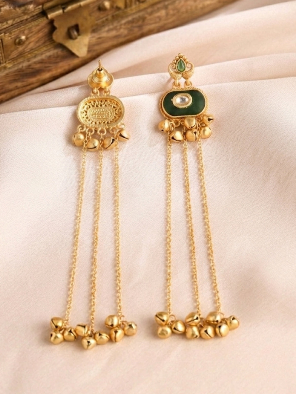 Green Enamel Ghungroo Earrings