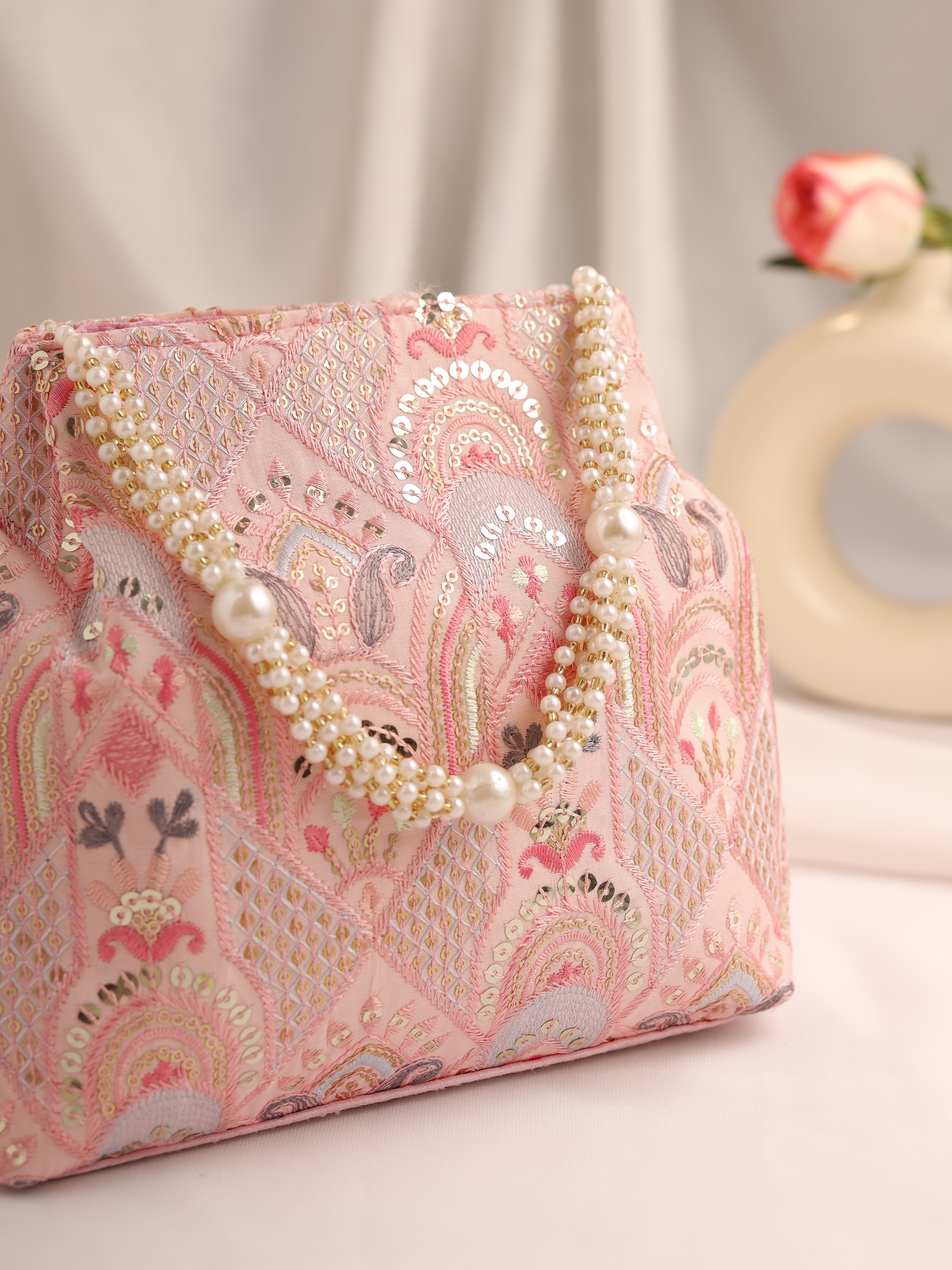 Gulnaar Collection | Silk Embroidered Potli | Pink