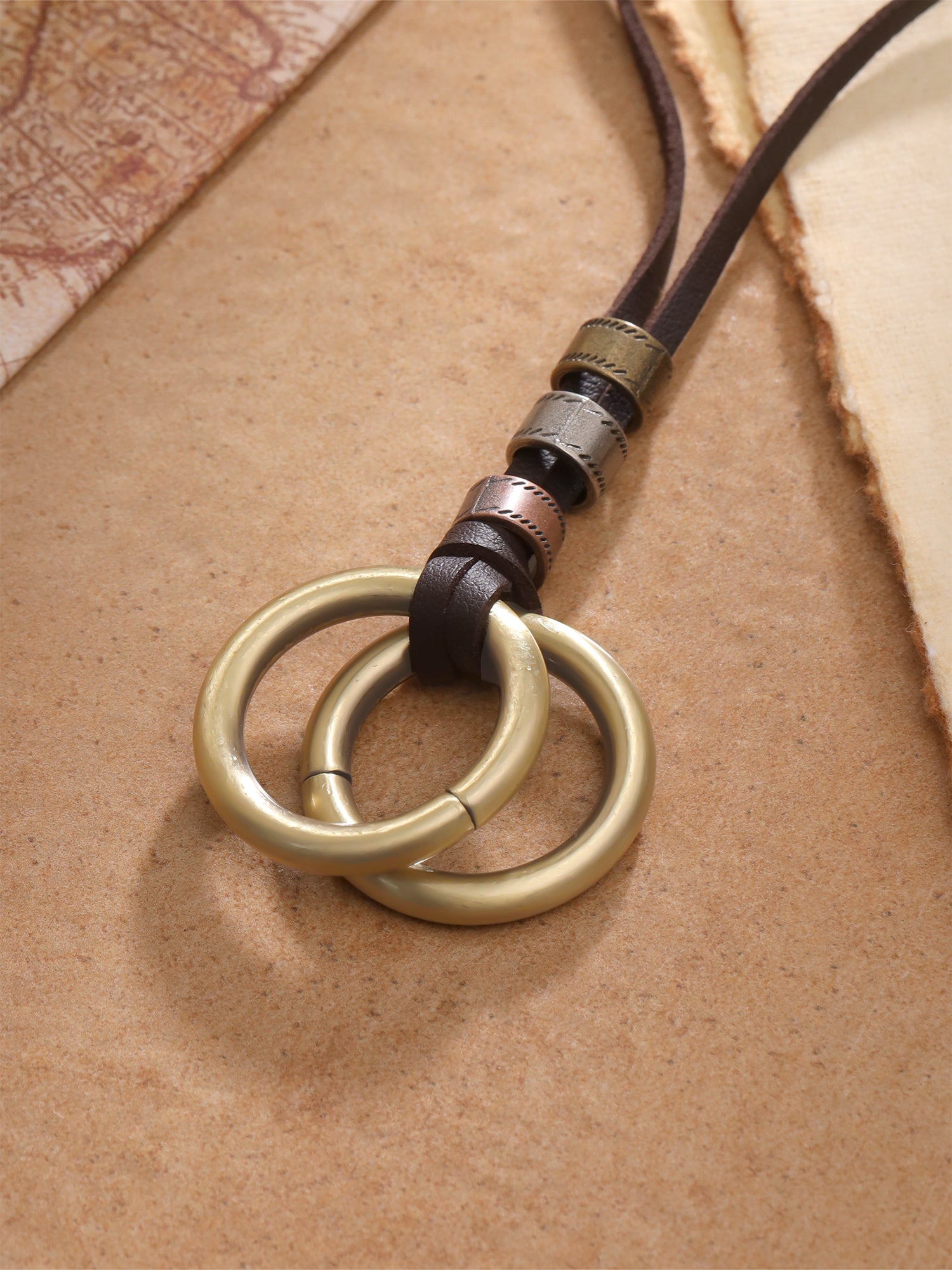 Circular Pendant Faux Leather Chain
