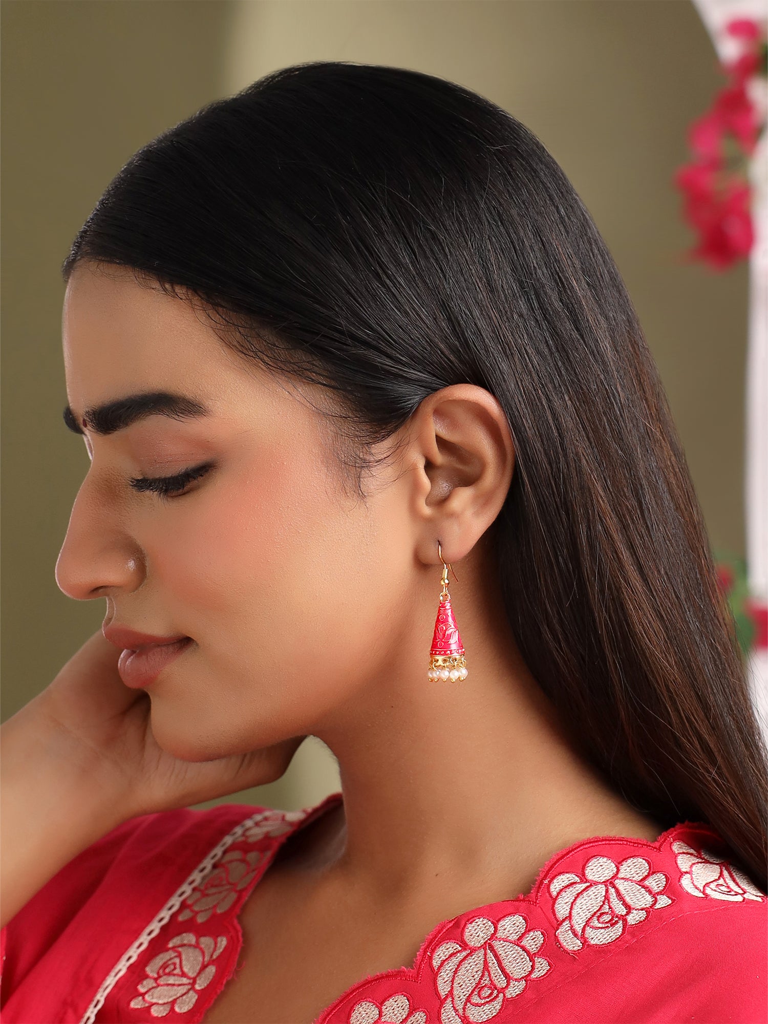 Ethnic Meenakari Enamel Pearl Jhumka Earrings