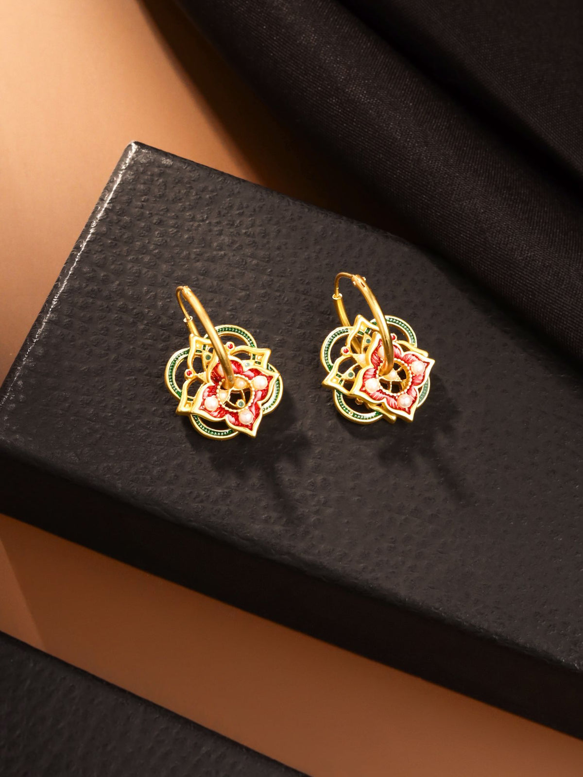 Rangoli Enamel Floral Hoop Earrings