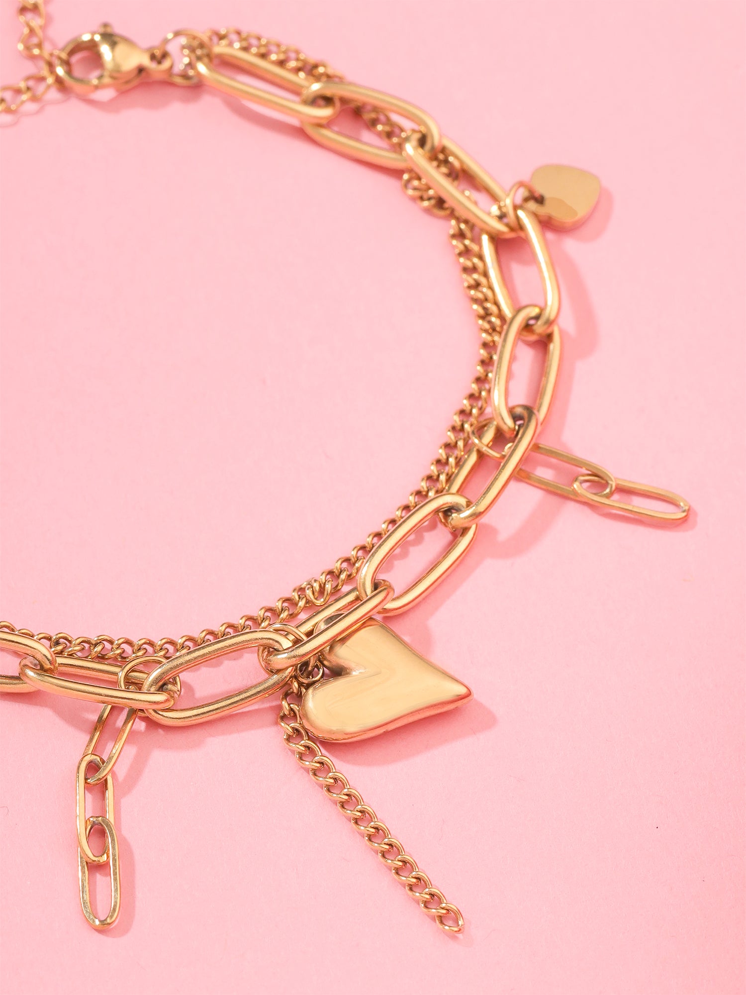 Layered Heart Charm Stack Bracelet