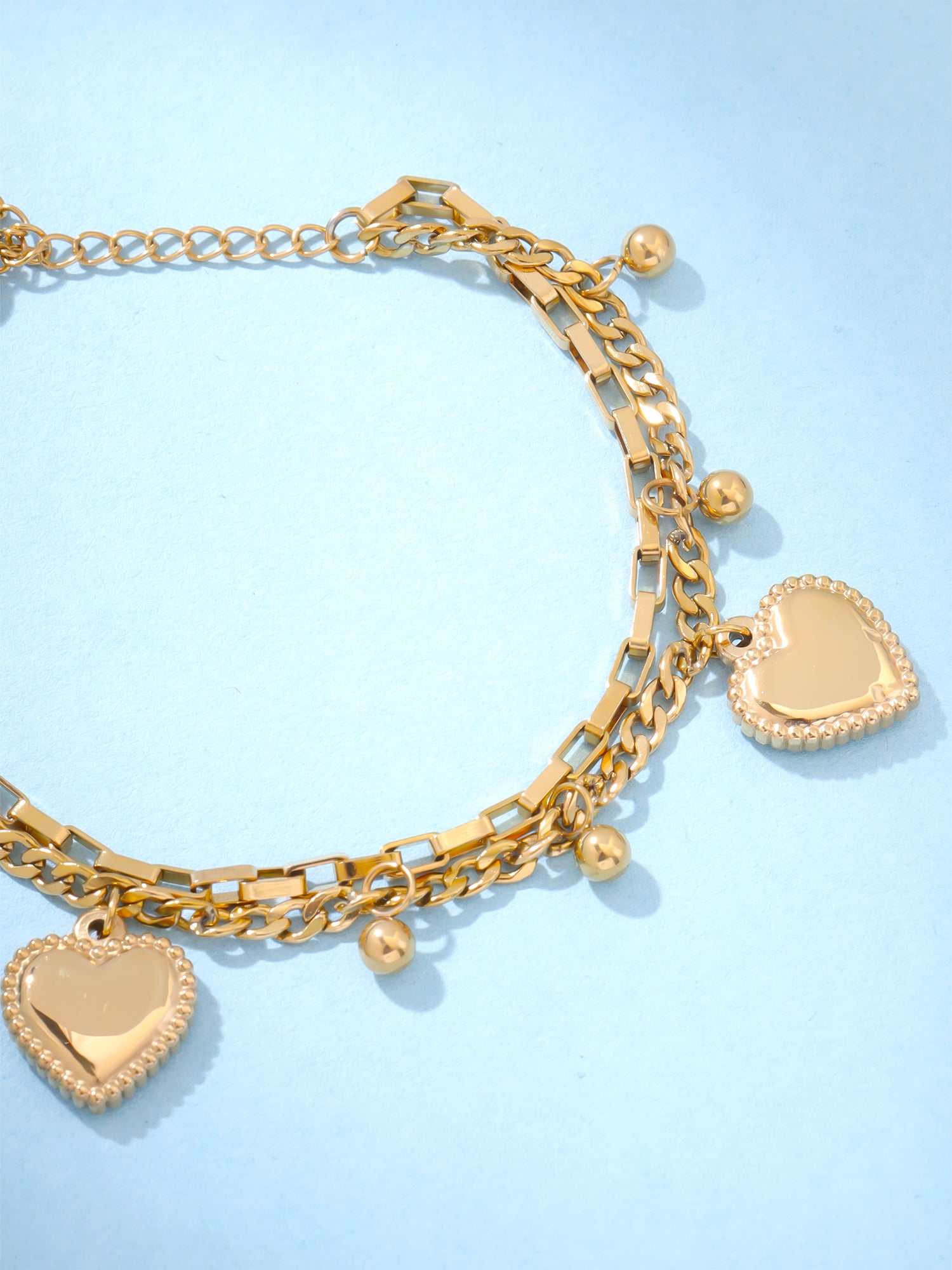 Multi-Layer Heart Charm Stack Bracelet