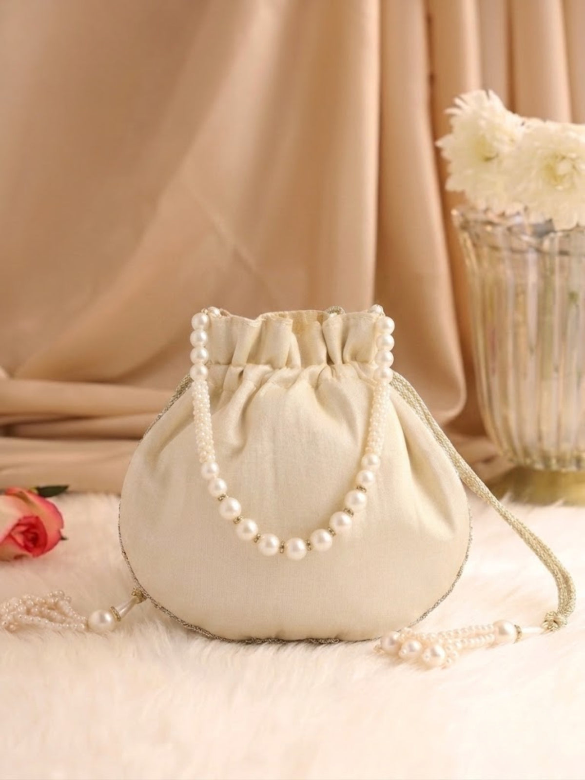 Pearl Beaded Drawstring Potli Bag