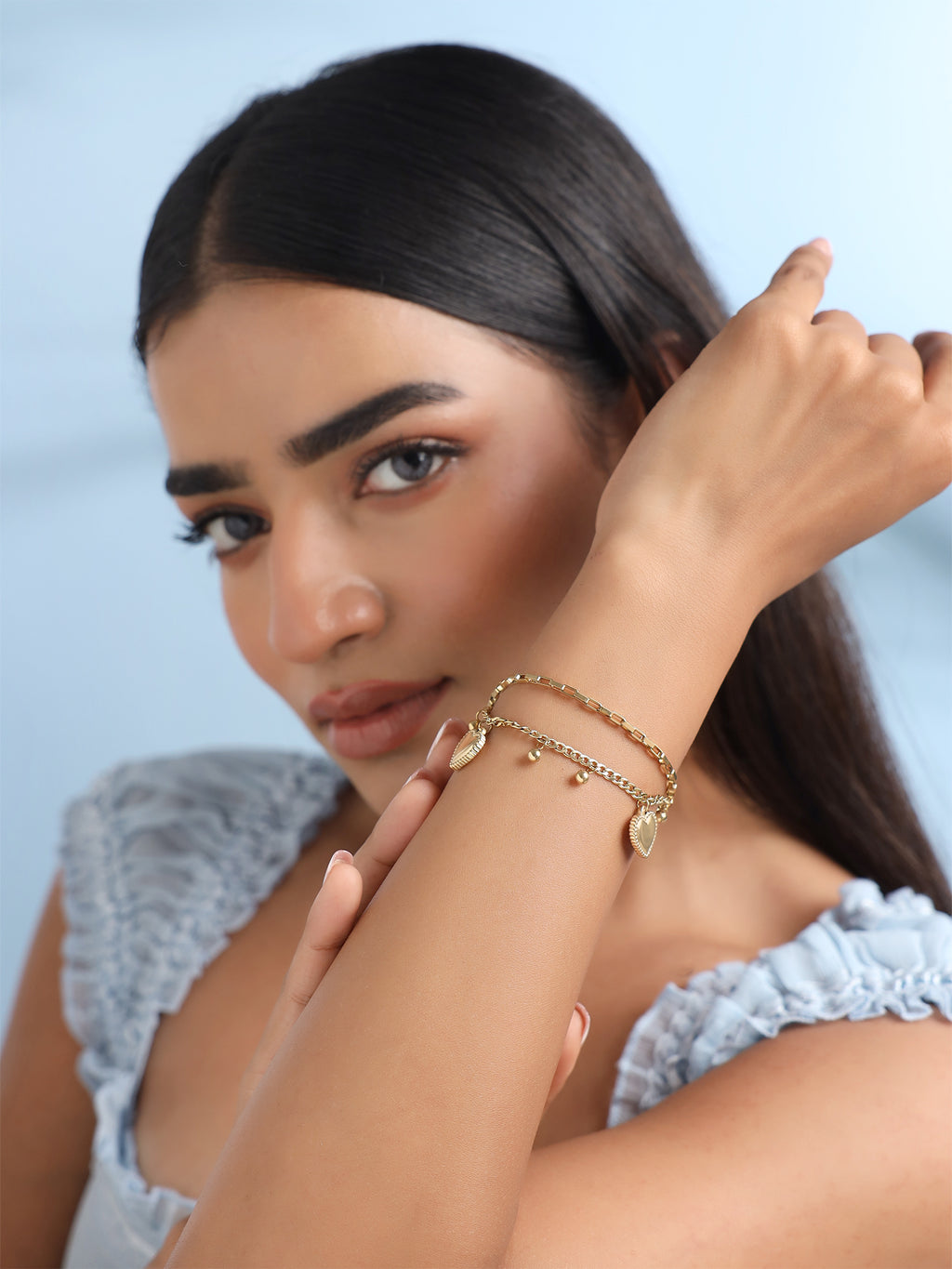 Multi-Layer Heart Charm Stack Bracelet