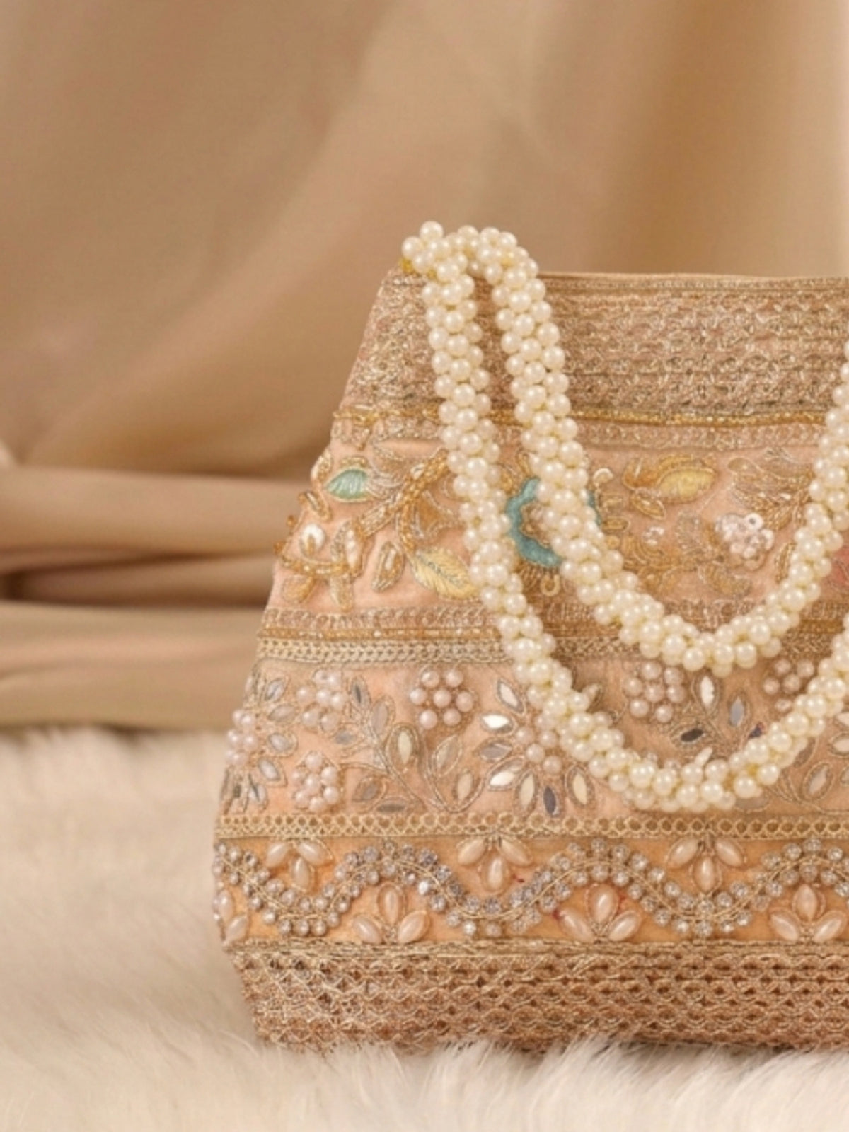 Velvet Ethnic Potli Bag Peach