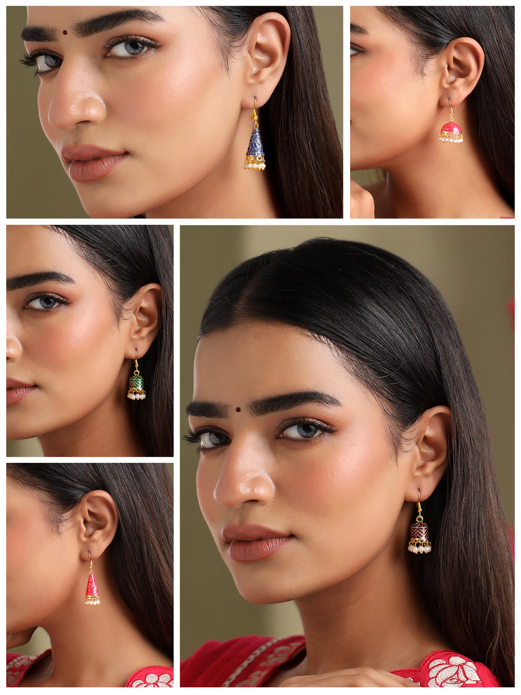 Ethnic Meenakari Enamel Pearl Jhumka Earrings