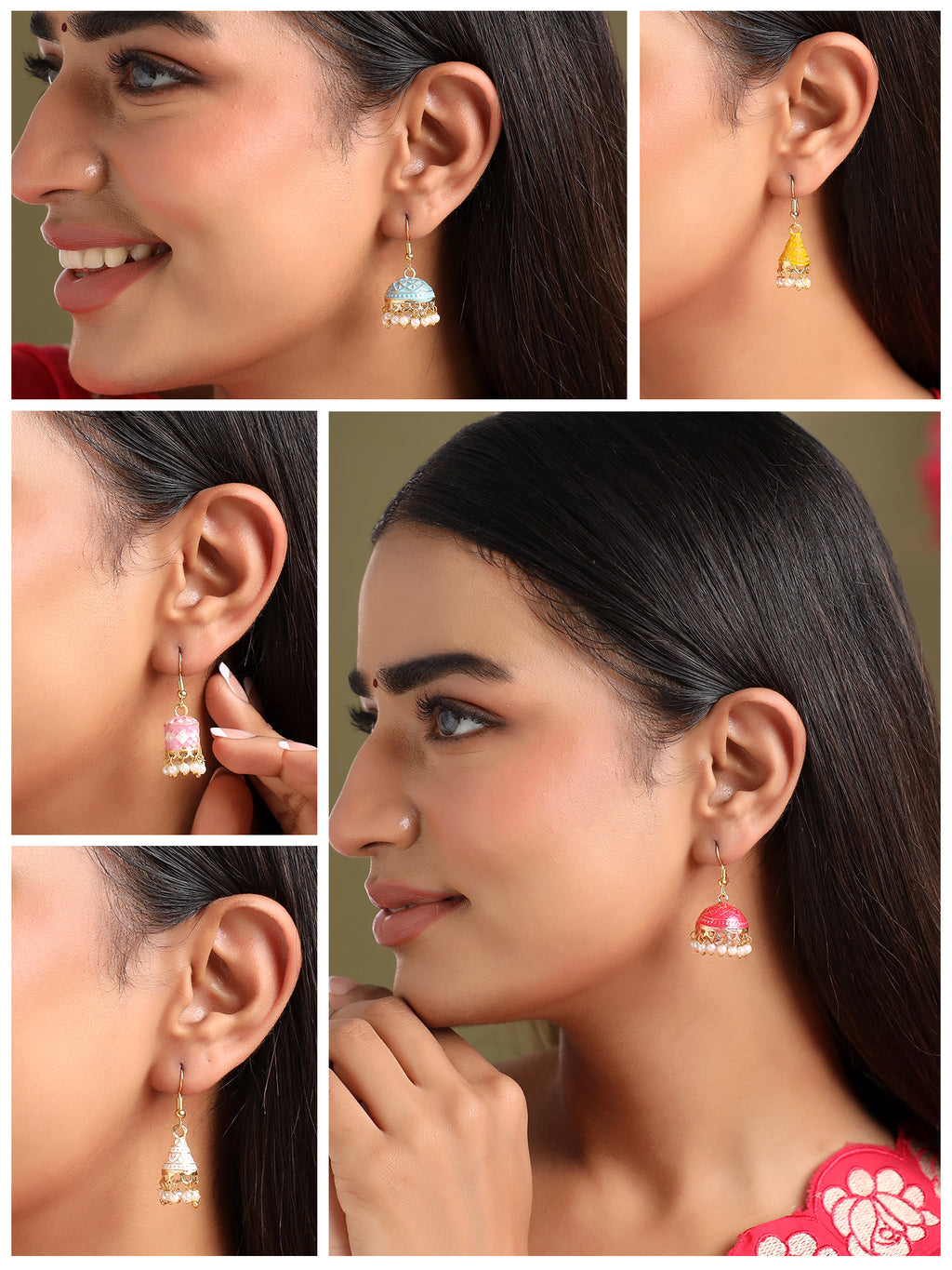 Ethnic Meenakari Enamel Pearl Jhumka Earrings