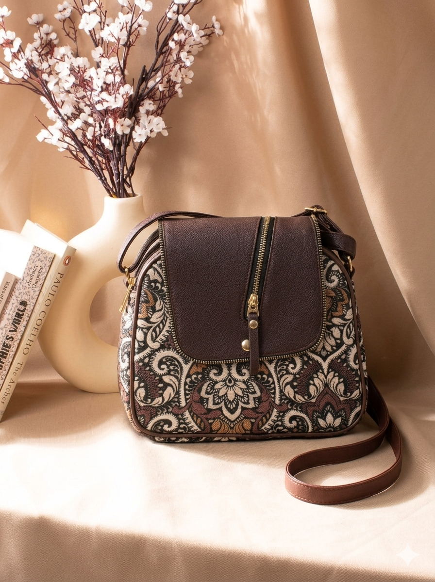 Urban Nomad Collection | Dual Compartment Crossbody Sling | Floral Paisley