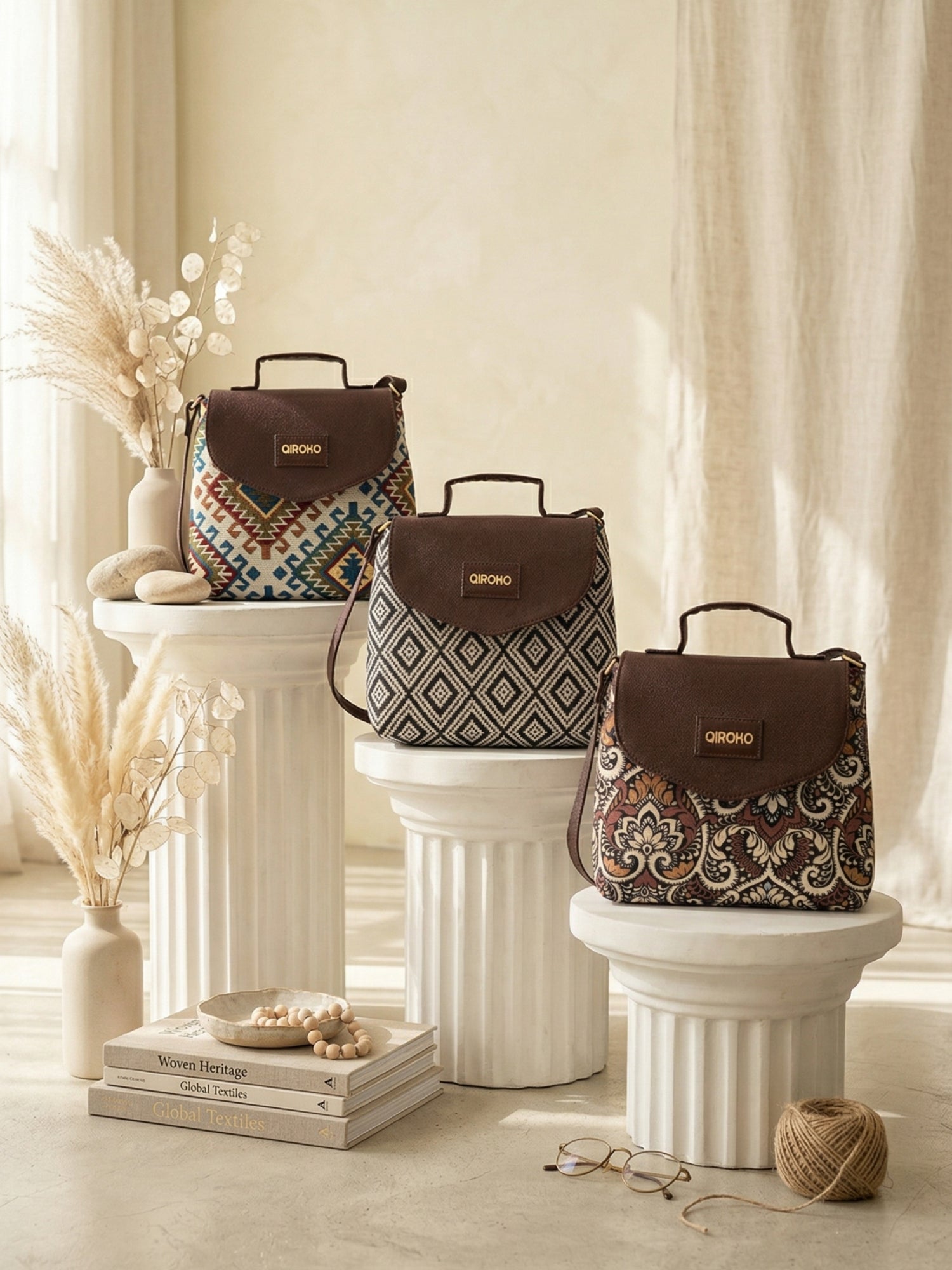 Earthcraft Collection | Dual Compartment Crossbody Sling | Ikkat Monochrome