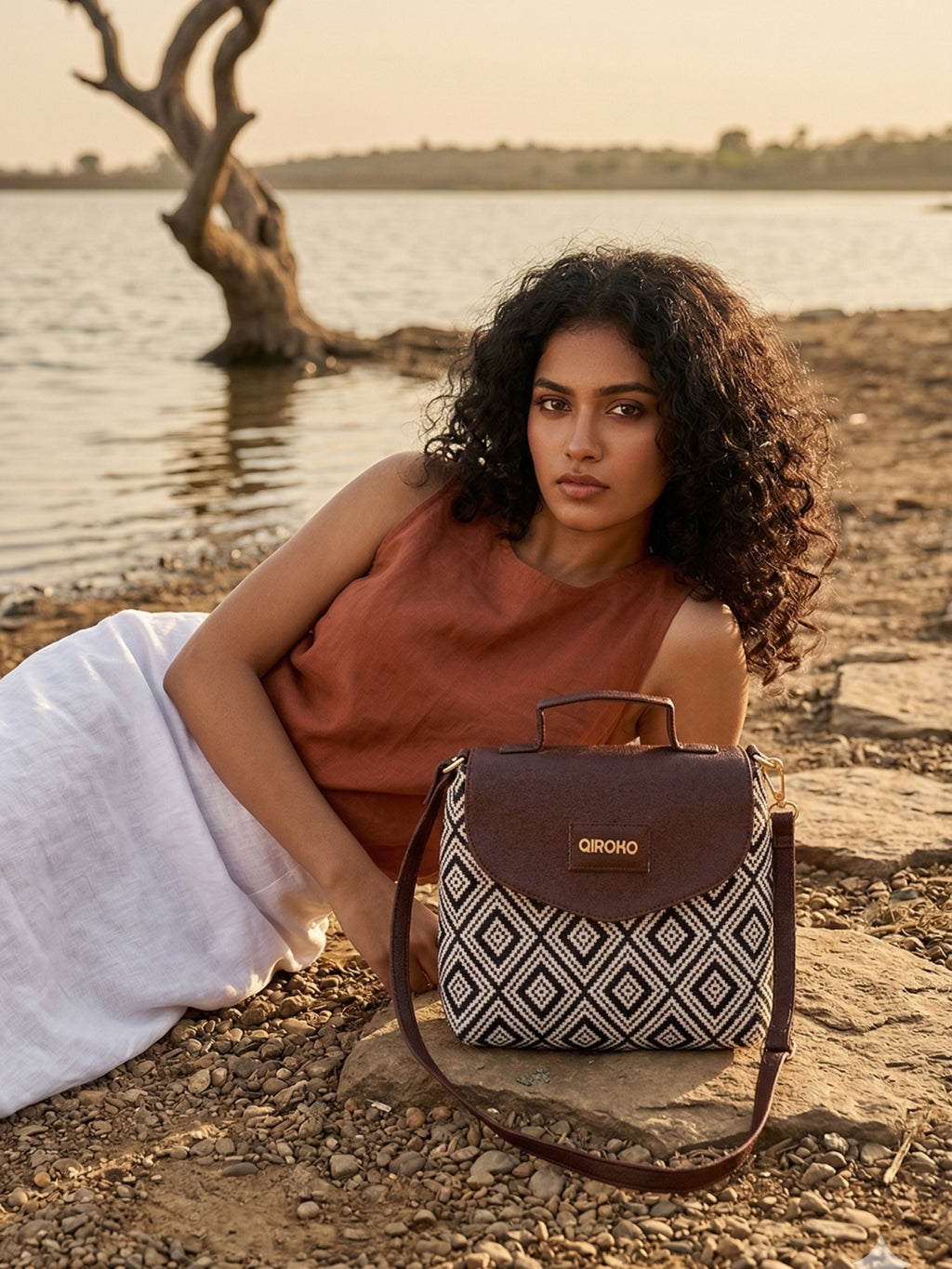 Earthcraft Collection | Dual Compartment Crossbody Sling | Ikkat Monochrome