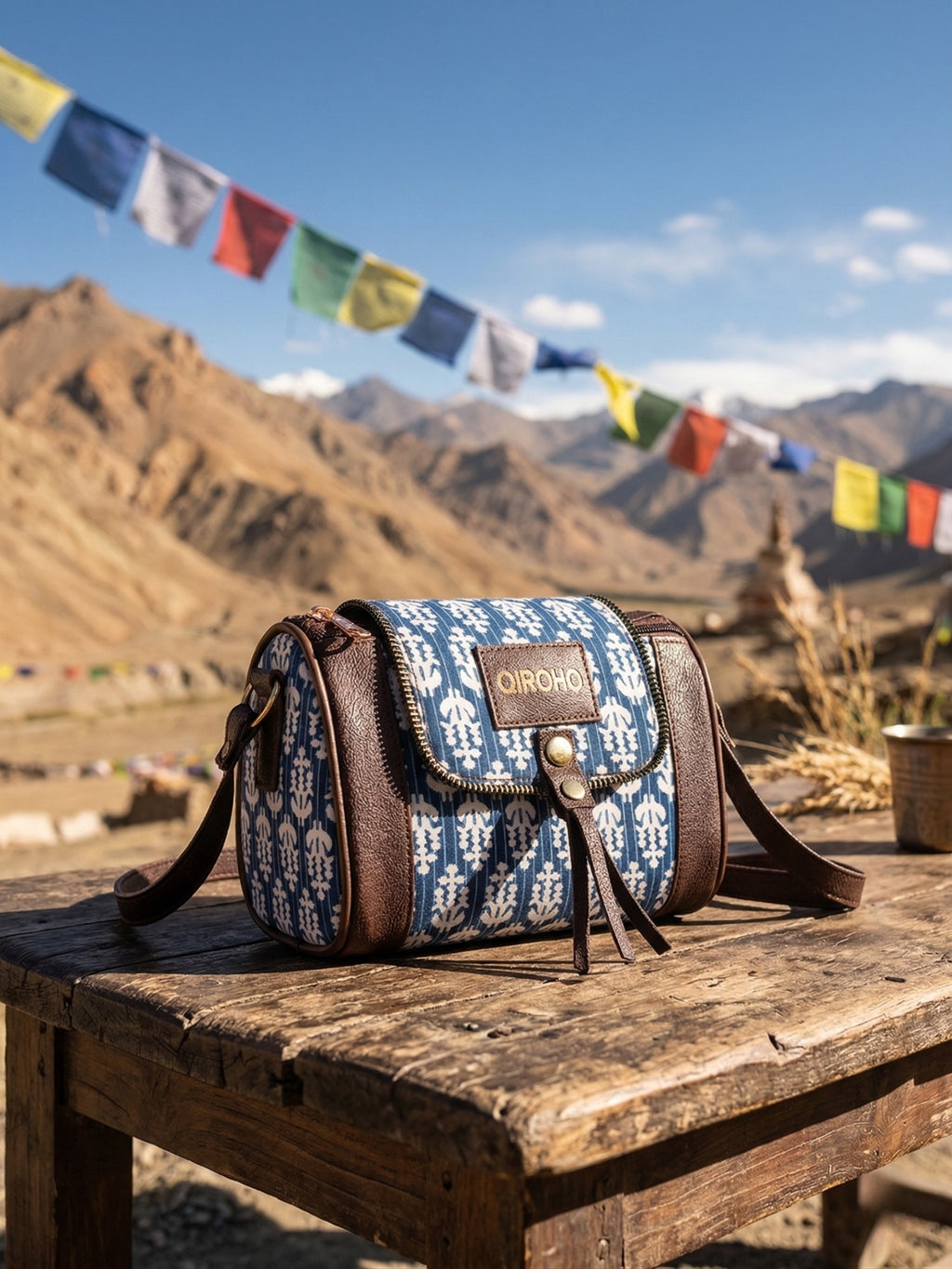 Loom Edit Collection | Dual Compartment Crossbody Sling | Ikkat Barrel | Indigo Trail