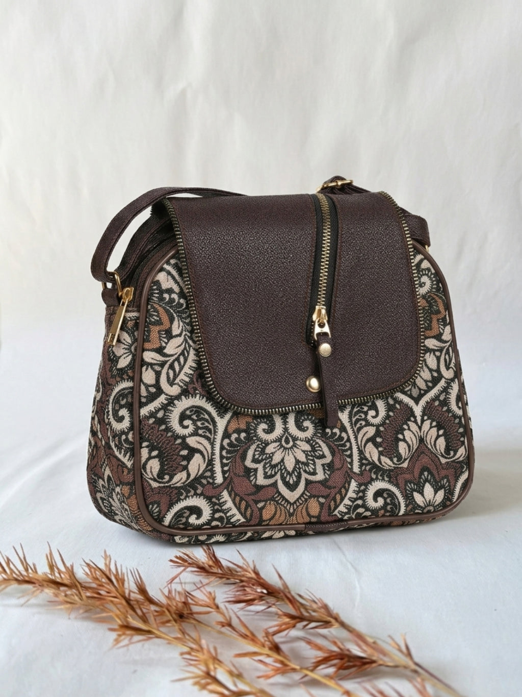 Urban Nomad Collection | Dual Compartment Crossbody Sling | Floral Paisley