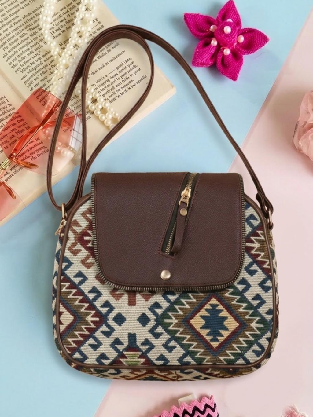 Urban Nomad Collection | Dual Compartment Crossbody Sling | Earthy Tribal