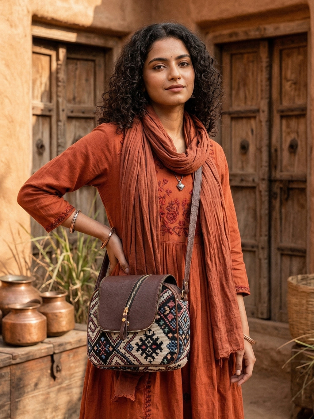 Urban Nomad Collection | Dual Compartment Crossbody Sling | Midnight Geometric
