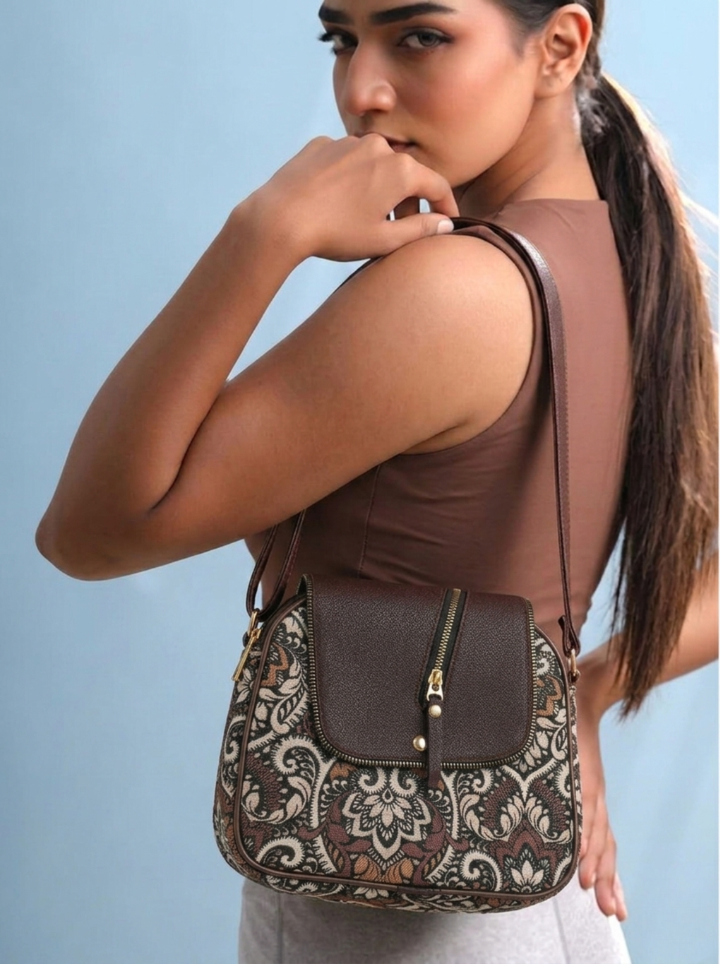 Urban Nomad Collection | Dual Compartment Crossbody Sling | Floral Paisley