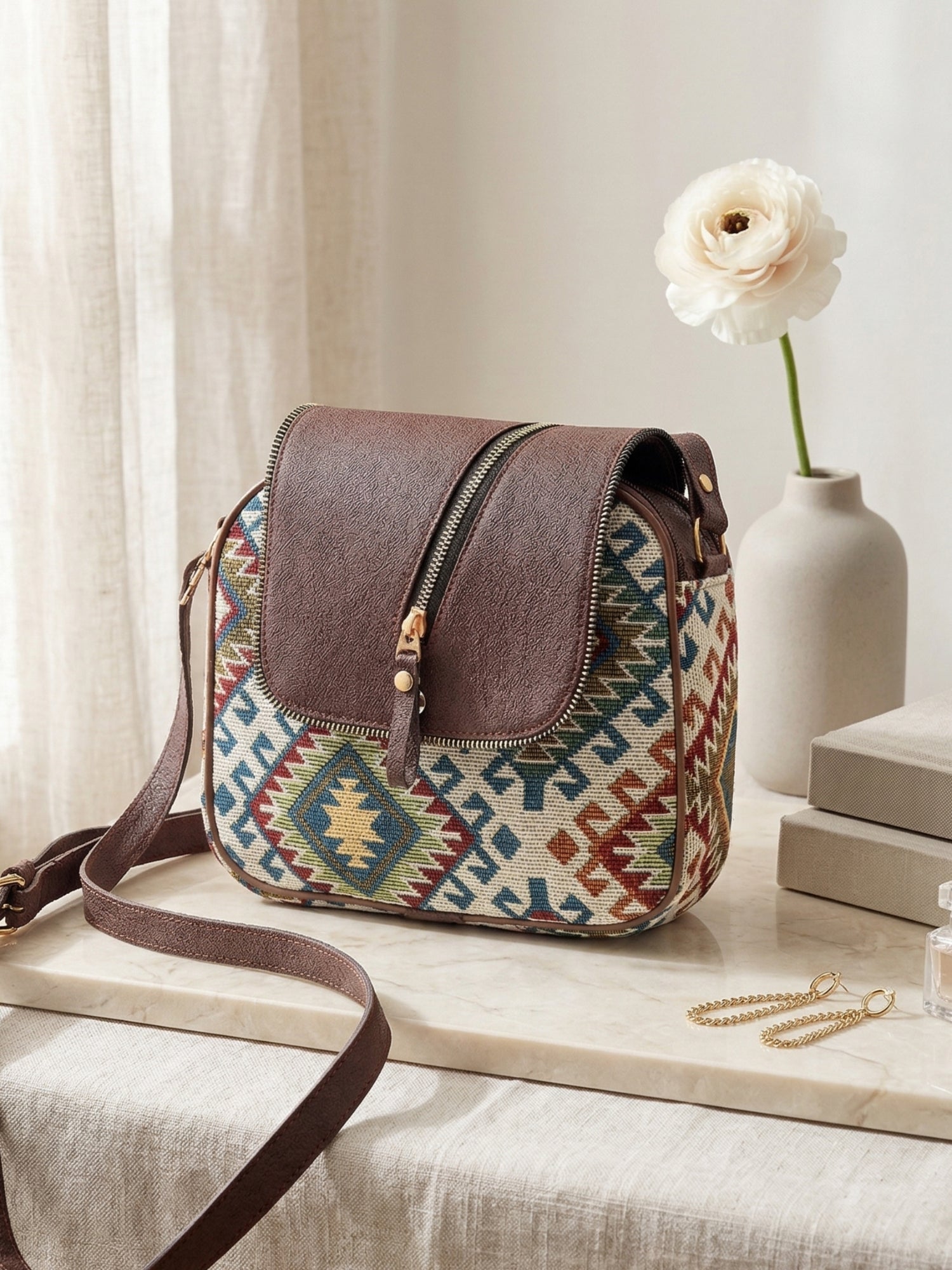 Urban Nomad Collection | Dual Compartment Crossbody Sling | Earthy Tribal