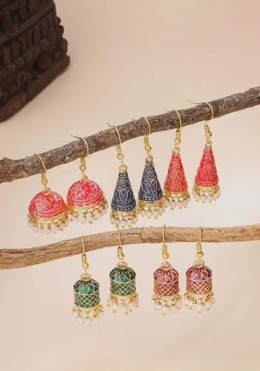 Ethnic Meenakari Enamel Pearl Jhumka Earrings